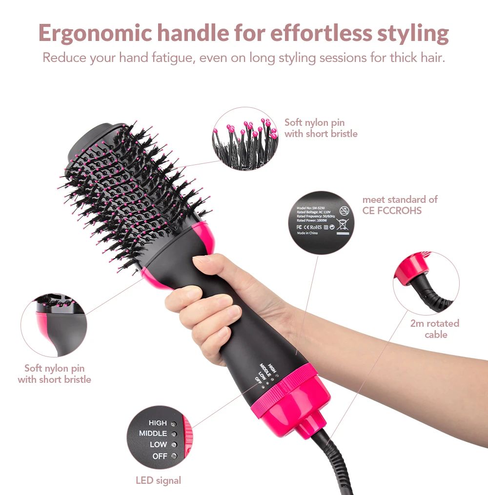 Shophably® Hot Air Brush Multi-Function HairDryer Straightener Curler CombOne Step Professional Salon Hai..